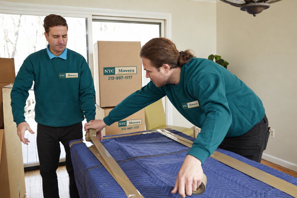NYC Movers crew carefully wrapping and protecting furniture
